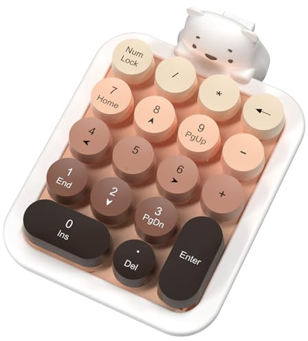 A.JAZZ AF18 Tastiera numerica wireless,mini tastierino numerico portatile 2.4G,layout compatto a 18 tasti con graziosa cover in silicone staccabile a forma di orsetto,per laptop/PC-Marrone sfumato