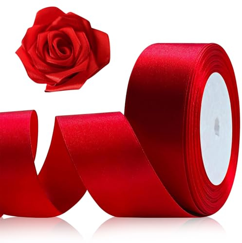 Ruban Satin Rouge 4 cm x 22,8 m, Ruban Cadeau Large, Rubans Décoratif Cadeau, Ruban en Satin Large, Rouges Rubans Décoration pour Emballage Cadeaus, Boutique de Fleurs, Mariage, Saint Valentin (Rouge)
