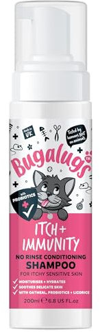 Bugalugs Itch & Immunity No Rinse Cat Shampoo for Itchy Skin sensitive skin with Probiotics for cats - kitten shampoo and cat shampoo for indoor cats for sensitive skin (No Rinse Shampoo 200ml)