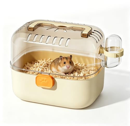 Hamster Carrier Cage, Travel Cages for Small Animals with Water Bottle Transparent Plastic Small Animal Carrier Carry Cage for Rodents Lizards (Yellow)