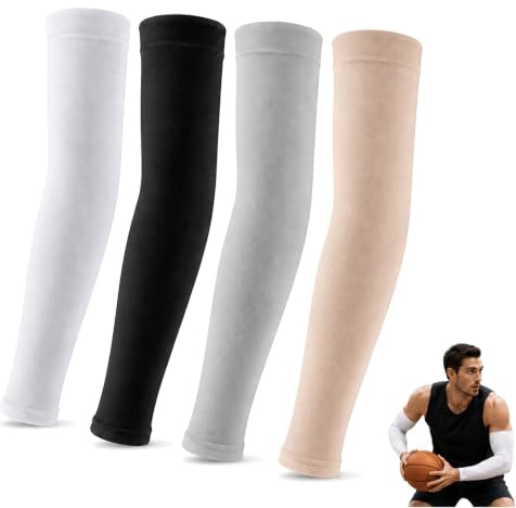 JOVYTH Manchettes Bras Rafraîchissantes 4 Pièces, Blanc Noir Gris Chair, Protection UV Respirante Pour Cyclisme Golf Basket Randonnée et Plein Air
