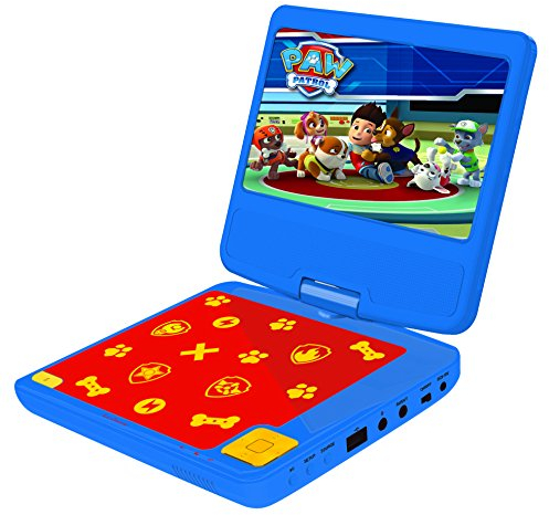 Lexibook, Paw Patrol, Portable DVD player, 7” rotating screen for Children, Remote control, Car charger, USB port, rechargeable battery, blue/red, DVDP6PA