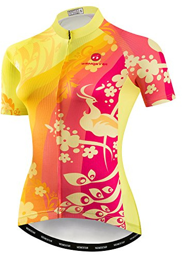 Women's Cycling Jersey Bike Shirts Short Sleeve Ladies Bicycle Clothing MTB Cycle Jacket Yellow Red Size M
