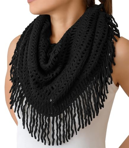 stylesilove Women Cozy Knit Tassel Infinity Loop Scarf - 8 Colors (Black)