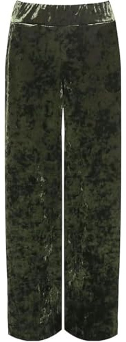 Velour sammet ficka Palazzo damer full längd elastisk midja bred ben ficka sammet palazzo botten julkläder vinter varm kläder fin fest julbyxor plusstorlek, gRÖN, 42/44 SE