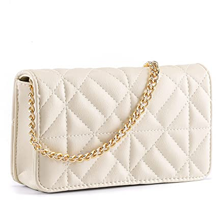 Petit sac à bandoulière matelassé pour femme avec chaîne dorée, blanc, 19cm*10.5cm*3.8cm
