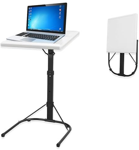 Adjustable Folding Laptop Table for Bed Sofa, Height & Tilt Tray | Height and tilt adjustable laptop table for bed or sofa, with sturdy steel feet and flat-folding storage.