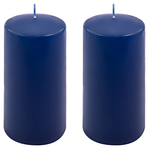 Stumpenkerze Höhe 15 cm Ø 7,5 cm lange Brenndauer Rund-Kerze Säulenkerzen Kerzen-Deko Tafelkerzen Weihnachts-Kerzen Hochzeit Xmas (blau, 2)