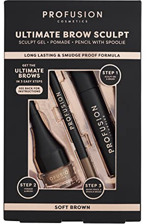 Profusion Cosmetics Ultimate Brow Sculpt Gel for Ideal Brow, Achieve Laminated Mesmerizing Brow with Brow Sculpt Gel with Dual Ended Tool, Brow Pomade with Creamy Texture, and Brow Pencil, Soft Brown