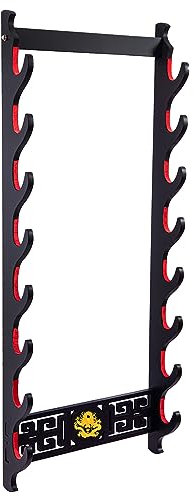 FOXSMZZ Schwerthalter Katana Wandhalterung Samurai Schwert Rahmen Display Frame Red Samt China Drache Stil (8-Schicht)