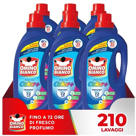 Omino Bianco - Detersivo Lavatrice Liquido Color+, 210 Lavaggi, Specifico per Capi Colorati, Tecnologia Salva i Colori e Cattura il Grigiore, 1400 ml x 6 Confezioni