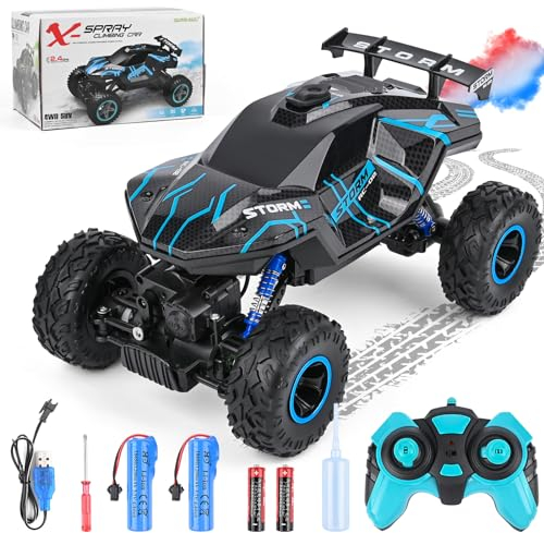 Weinsamkeit Ferngesteuertes Auto ab 6 7 8 9 10 11 12 Jahre, 1:16 RC Auto mit LED Licht und Sprays, 2.4Ghz All Terrain Drift Car mit Fernbedienung, Autos Spielzeug Geschenk für Kinder Jungen Mädchen