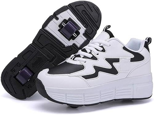 XRDSHY Chaussures à roulettes pour garçons et filles, chaussures de skateboard, chaussures de sport, baskets pour enfants et adultes, patins à roulettes multifonctions 2 en 1, Noir 1, 39 EU