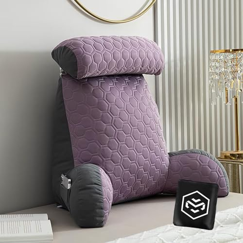 Stützkissen Lesekissen Rückenkissen für Bett Bettsitzkissen mit Armlehne Bett Rückenlehne Stützkissen | Bett Rückenlehne Lesekissen mit Tasche | Waschbarer Bezug | Ideal als Rückenstütze zum Lesen