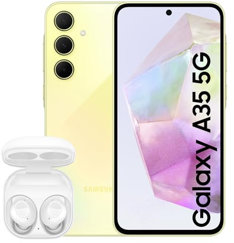 Samsung Galaxy A35 5G, Factory Unlocked Android Smartphone, 128GB, 6GB RAM, Awesome Lemon Galaxy Buds FE Wireless Earbuds (UK Version)