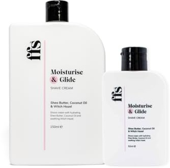150ml & 50ml Moisturise & Glide Natural Shaving Cream for Women w/Shea Butter, Coconut Oil, & Witch Hazel - Paraben & Cruelty-Free FFS Beauty Shave Cream for Sensitive Skin - for Home or Travel