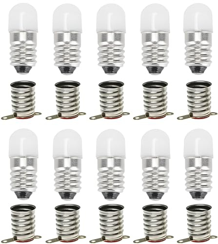 MeetUs 10 Juegos AC/DC E10 24V Bombillas LED Blanco Cálido Bombillas 0.5W 60LM Bombillas Con Base de Tornillo + 10 Pcs E10 Base (Blanco Cálido (3000K), 24V)