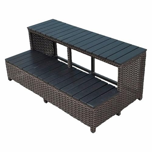 CANADIAN SPA CO. Escaleras de Piscina Escalones de Piscina, 115 cm, Escalones para spas y jacuzzis Cuadrados, colección de Muebles de Borde, plástico con Aspecto de Madera y ratán