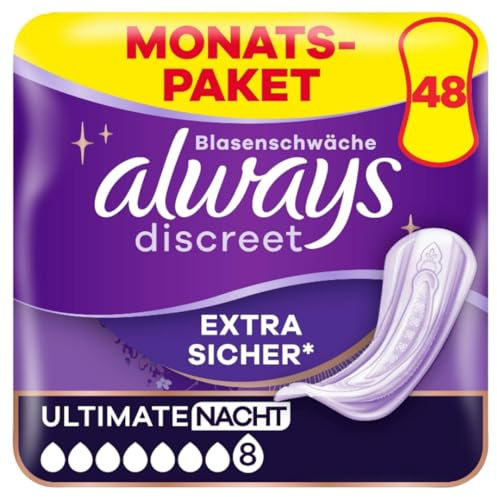 Discreet Ultimate Nacht Größe 8 Inkontinenzeinlagen für Frauen Monatspaket 48 STÜCK