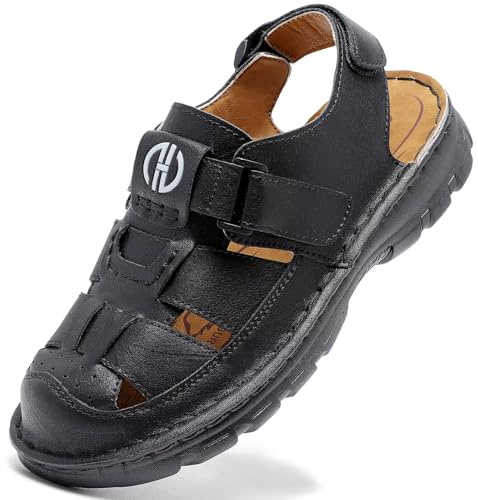 GURGER Sandaler män läder utomhus trekkingsandaler stängda tår stl. 40–47, svart, 42 EU