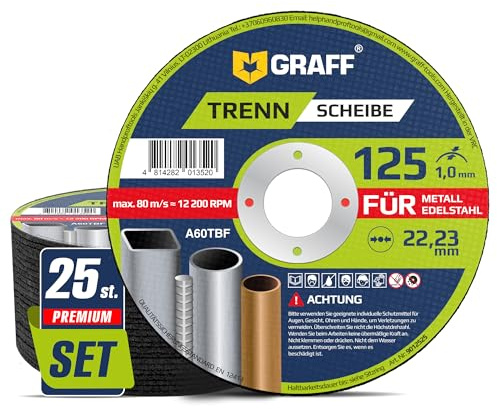 Skärskivor 125 metall 1 mm extra tunna – flexskivor för inox, rostfritt stål, metall – metallkapskivor för vinkelslip Graff 25 stycken