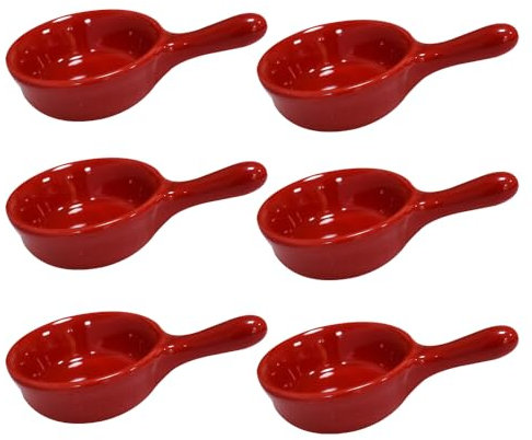 Yuauy 6 ciotole in porcellana per salsa di soia, piatti in ceramica, per caramelle, dessert, insalata, gelato, snack, zucchero, 28,6 g, con manico, per cena, cottura, barbecue, cucina, rosso