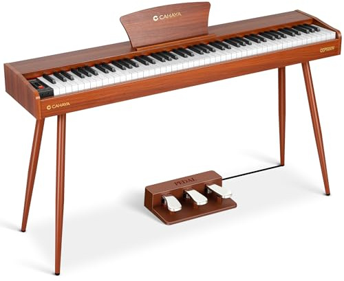 CAHAYA Piano Digital de 88 Teclas – Piano Eléctrico de Tamaño Completo con Teclas Contrapesadas y Cuerpo de Madera 380 Sonidos Triple Pedal Compatible con USB-MIDI Ideal para Principiantes