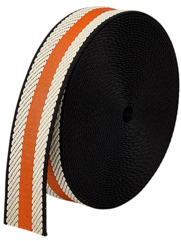 MAYJOYDIY Cinta de sarga de algodón a rayas blancas y naranjas de 9,1 m, 38 mm, para mochilas, cinturones de ropa, arneses, ropa, costura y manualidades