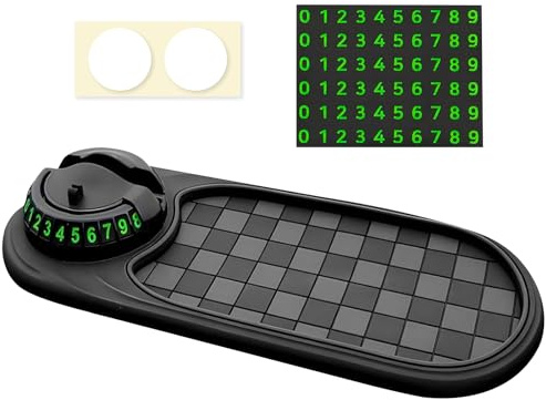 Puasok Alfombrilla Antideslizante Coche 3 en 1 con Soporte Móvil 360° y Número de Aparcamiento, Soporte Teléfono Universal para Salpicadero, Base Silicona para Gafas, Llaves, Monedas