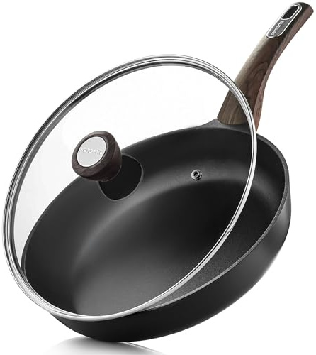 SENSARTE Nonstick Frying Pan Skillet with Lid 28cm, Black Omelette Pans