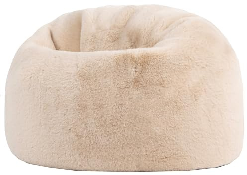 Icon Kingston Sitzsack Kinder, Beige, Flauschiger Kunstpelzstoff, Sitzsack Flauschig mit Füllung, Bequemer Kinder Sessel, Kuschelsessel, Lese Sessel, Schlafzimmer, Kinderzimmer, Spielzimmer