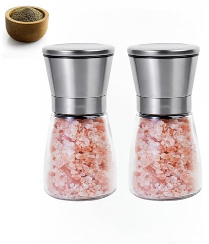 2Pack Salt and Pepper Grinder with Adjustable Non-Corrosive Ceramic Grinder and 304 Stainless Steel, Stainless Steel Spice Mills,Adjustable Coarseness Coarse & Fine Salt Shakers[Without Spice Content]