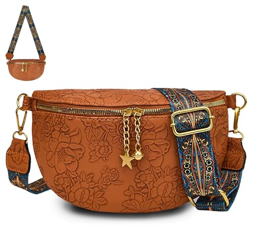 AUNGKWANG Sac Banane Femme, Sac Bandoulière Femme Tendance mit Bandoulière Réglable, Crossbody, 24.5x16x8 cm, Brun