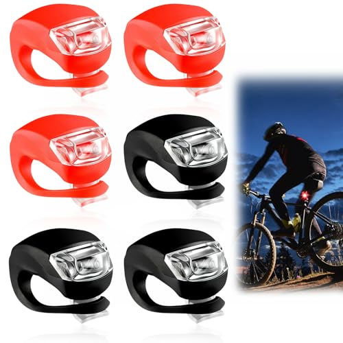 peaceking 6 Pièces Lumière Vélo LED, Éclairage de Vélo Avant et Arrière Étanche, 3 Modes d'Éclairage, Éclairage Avant de Vélo en Silicone Polyvalent pour Le Cyclisme de Nuit (Noir+Rouge)