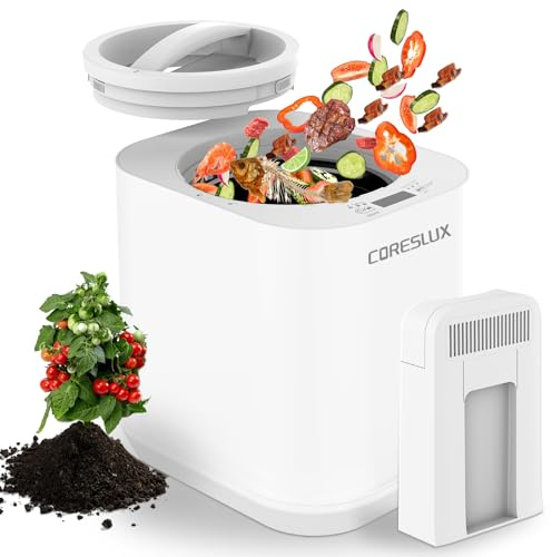 CORESLUX Compostador eléctrico de 4 litros para cocina, contenedor de compostaje eléctrico, convierte los residuos de alimentos en compost natural, ciclador de alimentos, compostador rápido