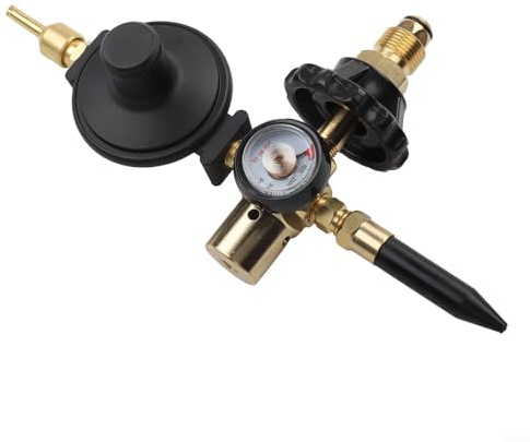SiSinkal Régulateur de ballon à hélium avec raccords en laiton et valve à fermeture automatique pour ballons en latex et Mylar, compatible CGA580, longueur 300 mm, doré (G5/8)