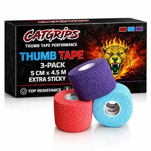 Tape Crossfit – CATGRIPS – Pack 3 Rollos de 5cm – Cinta Crossfit para Dedos, Adhesiva y Flexible, Esparadrapo Deportivo para WODs, Halterofilia, Hook Grip Tape (Thunder, 4.5m x 5cm)