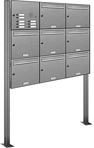 AL Briefkastensysteme 8er Edelstahl Standbriefkasten mit Klingel rostfrei als 8 Fach Briefkastenanlage in Postkasten Briefkasten Design modern