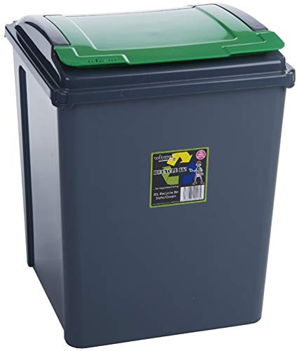 Wham 25/50 Litre Plastic Waste Bin with Flap Lid Recycling Bin (50L Green)