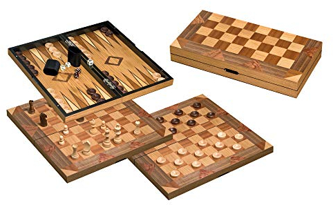 Philos 2522 - Schach Backgammon Dame Set, Feld 43 mm, Königshöhe 77 mm, Staunton Design, Natur und braun gebeizt, gewichtet, inklusive Spielsteine, Würfelbecher und Würfel
