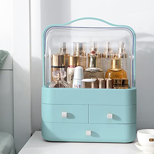 LZDMY Makeup Organiser Storage Drawers,Cosmetic Organisers Acrylic, Skincare Organiser Make up Brush Holder Storage Box for Dresser & Bathroom, Dust-Proof Waterproof (Blue)
