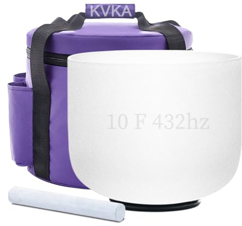 KVKA 25 cm ljudskålar, 432 Hz F note 10 tum vit chakra ljud läkande ljudskål för meditation stressminskning avkoppling med bärväska