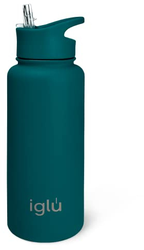 iglu Water Bottle with Straw Lid 1L — Insulated Stainless Steel, 24hr Cold & 12hr Hot — Leakproof, BPA-Free, Sweatproof — UK Family Brand (1L, Atlantis)