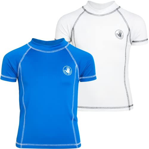 Body Glove Boys Swim Shirt - 2 Pack UPF 50+ Quick Dry Sun Protection Short Sleeve Rash Guard for Boys Kids Swimwear (2T-14), Size 3T, Royal/White