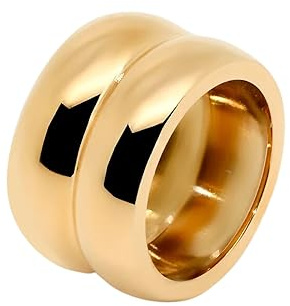 GOLDENCAT Anillo Coda de Acero Inoxidable, Diseño de Doble Aro, Grueso Dorado, Waterproof, Bañado en Oro 18k