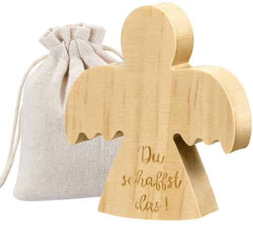 Gulfmew Holz Schutzengel Geschenk Du schaffst das Glücksbringer Prüfung Handschmeichler Kommunion Geschenke für Mädchen Junge Engel Kleine Geschenke mit Geschenkbeutel Gute Besserung Geschenke