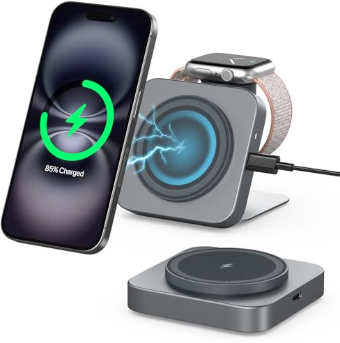 Mini for MagSafe Charger Stand for Apple,2 in 1 Foldable Magnetic Wireless Charging Station,15W Fast for MagSafe Charger Travel for iPhone 16/15/14/13,for Apple Watch,for AirPods (Not a Power Bank)
