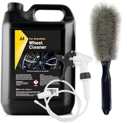 AA Wheel Cleaning Kit, Non Acidic Wheel Cleaner 1 x 5 L, 1 x Long Hose Trigger and 1 x Wheel Brush (Black)