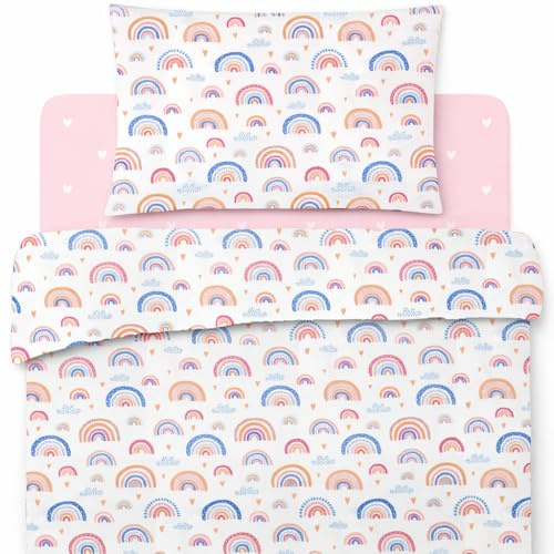 Lovely Hippo - Sábana Bajera de 80 x 160 cm + Funda Nórdica de 120 x 170 cm + Funda de Almohada Infantil de 40 x 60 cm. Cama 80x160. (Arcoíris, Cama 80x160 cm - Juego de 3)