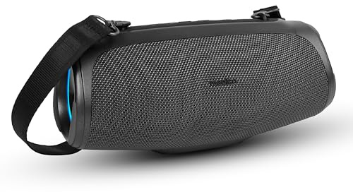 MEDION P61746 tragbarer Bluetooth Lautsprecher (Akku, Bass Boost, Musikbox, RGB Lichteffekte, IPX7 Wasserschutz & robust, integrierte Powerbank, 2X 15 W RMS) Anthrazit